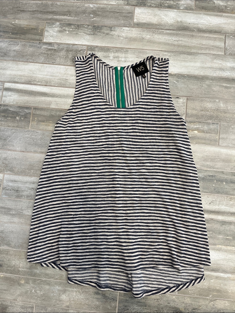 W5 Navy & White Striped Sleeveless Tank with Green Back Zipper